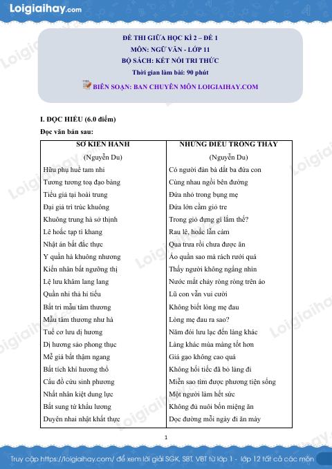 Đề thi giữa kì 2 Văn 11 Chân trời sáng tạo - Đề số 3